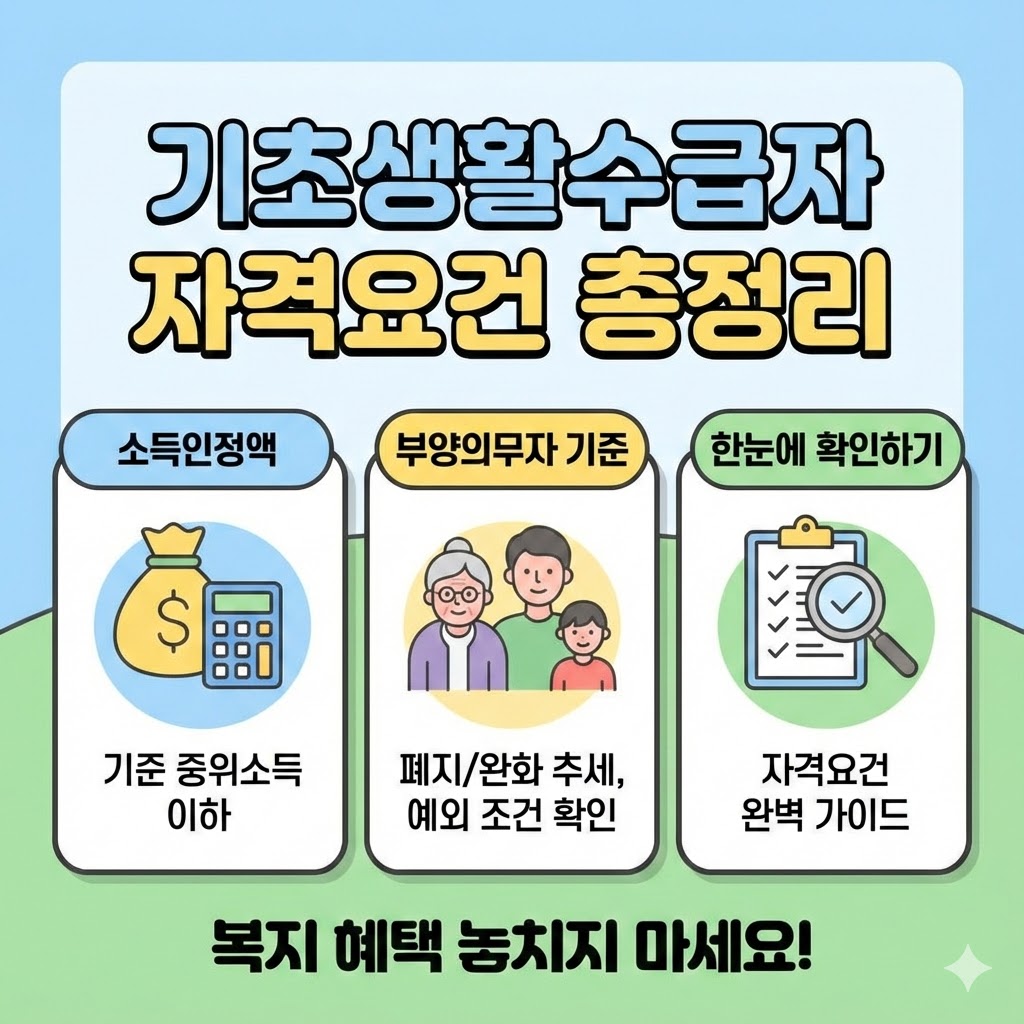 기초생활수급자 자격요건, 소득인정액부터 부양의무자 기준까지 한눈에 확인하기