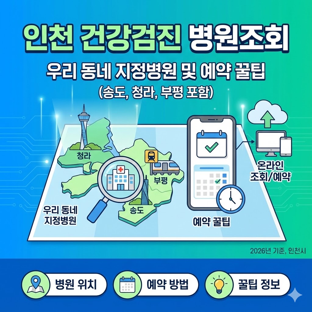 인천 건강검진 병원조회, 우리 동네 지정병원 및 예약 꿀팁 (송도, 청라, 부평 포함)