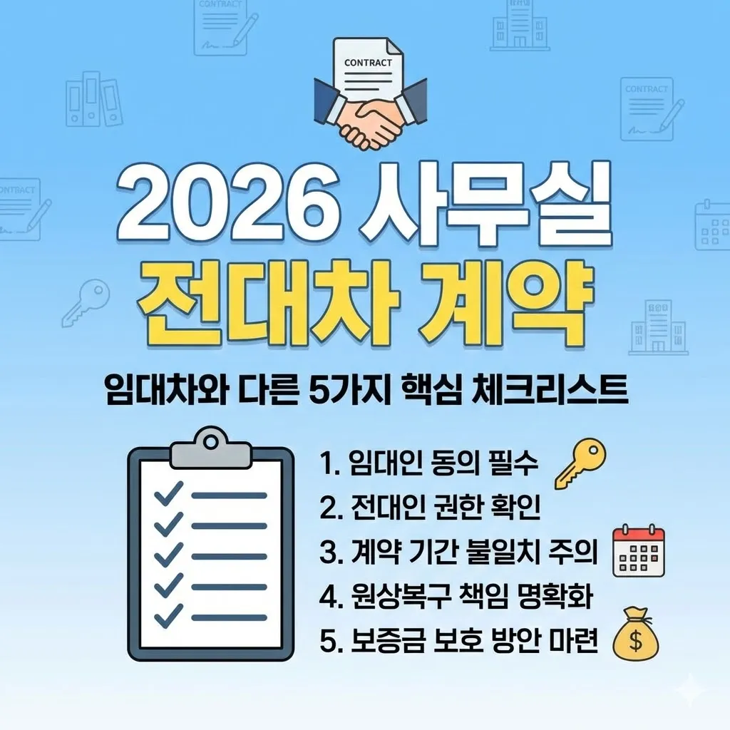 2026 사무실 전대차 계약 주의사항: 임대차와 다른 5가지 핵심 체크리스트