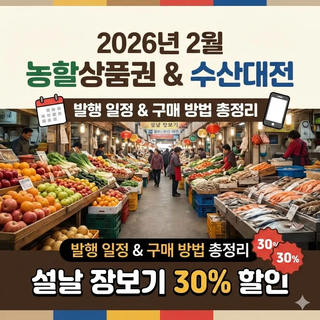 2026년 2월 농할상품권 수산대전 발행 일정 및 구매 방법 총정리 (설날 장보기 30% 할인)