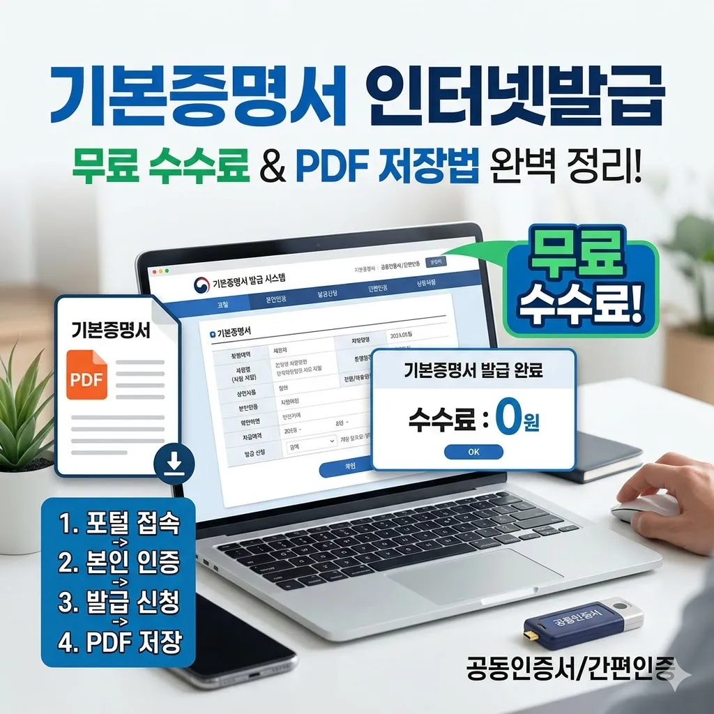 기본증명서 인터넷발급 무료 수수료 및 PDF 저장법