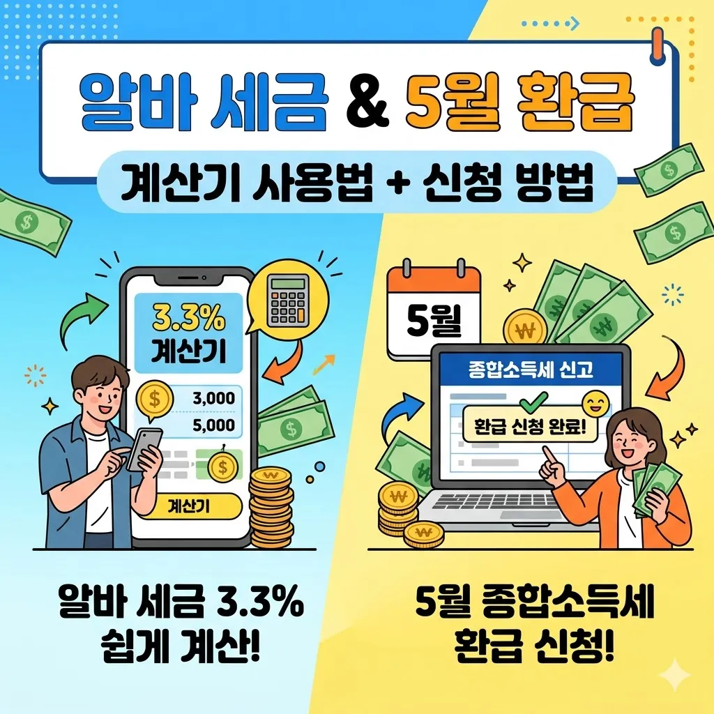 알바 세금 3.3% 계산기 사용법과 5월 종합소득세 환급 신청 방법